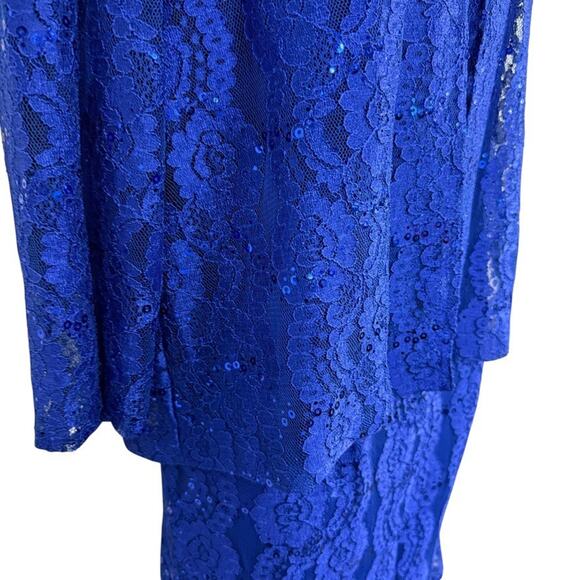 Alex Evenings Blue Lace Sleeveless Dress & Sheer Jacket Set Sequin Party sz 10 - Picture 3 of 16